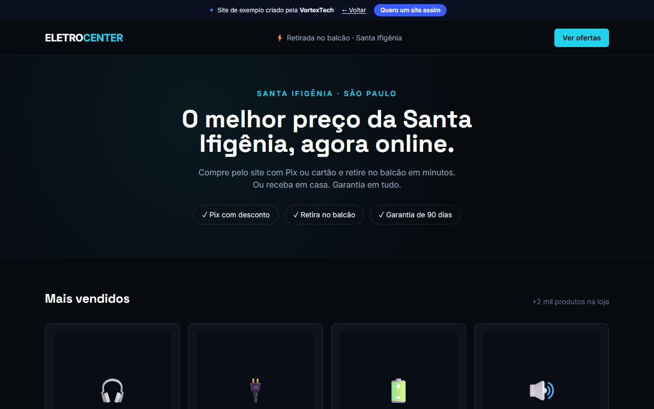 Exemplo de site para loja de eletrônicos