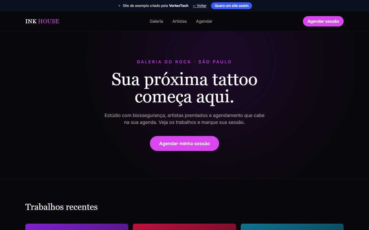 Exemplo de site para estúdio de piercing